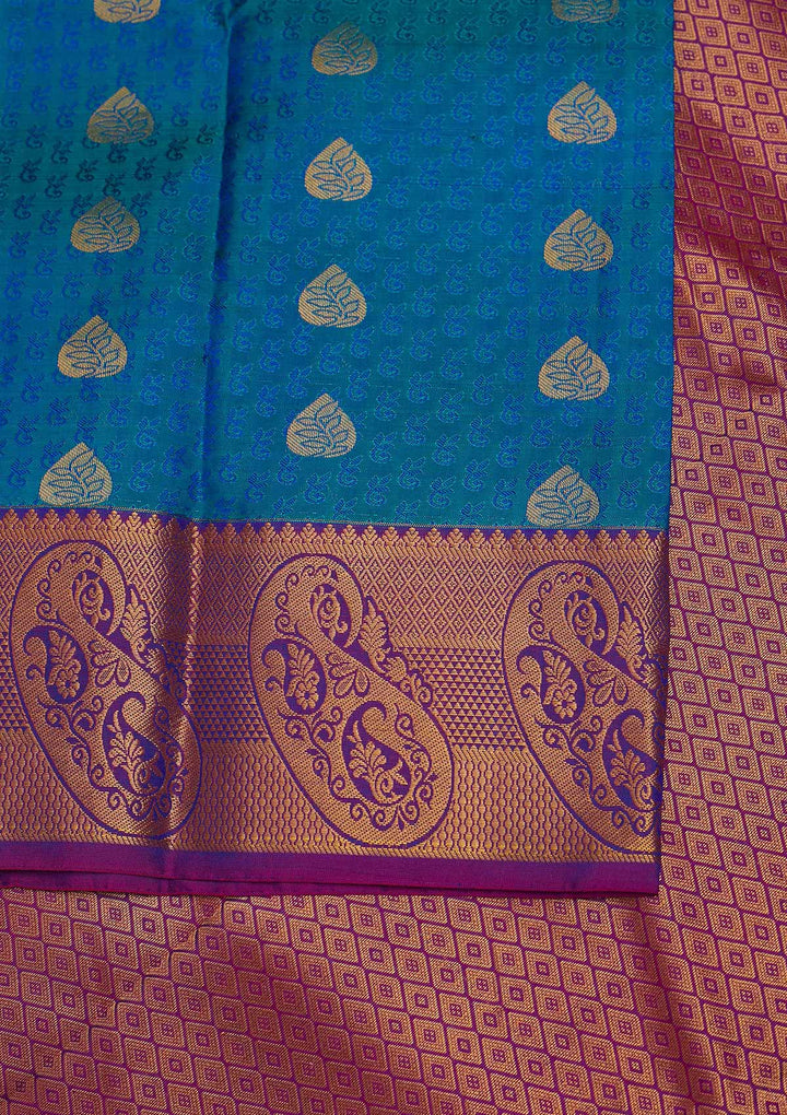 Turquoise Blue Zariwork Pure Silk Designer Saree - Koskii