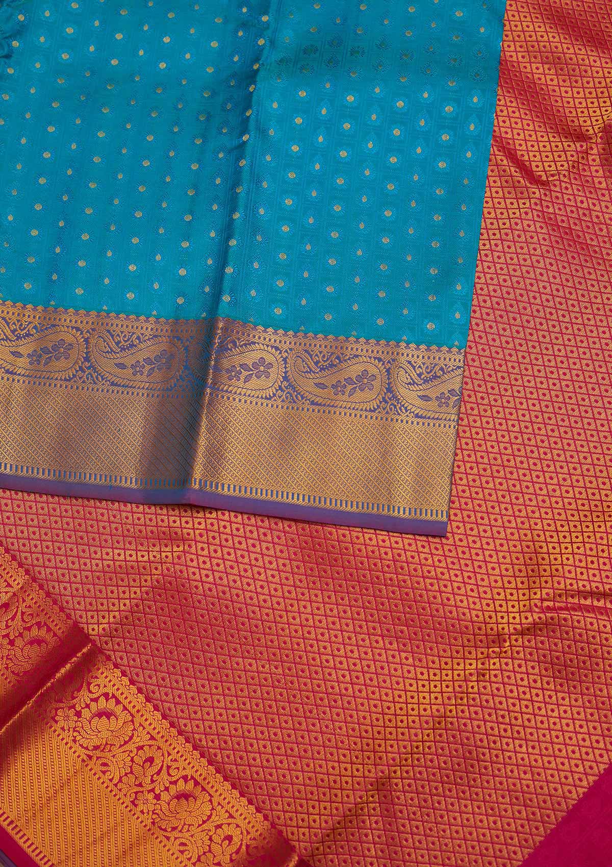 Turquoise Blue Zariwork Pure Silk Designer Saree - Koskii
