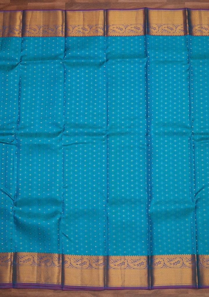 Turquoise Blue Zariwork Pure Silk Designer Saree - Koskii