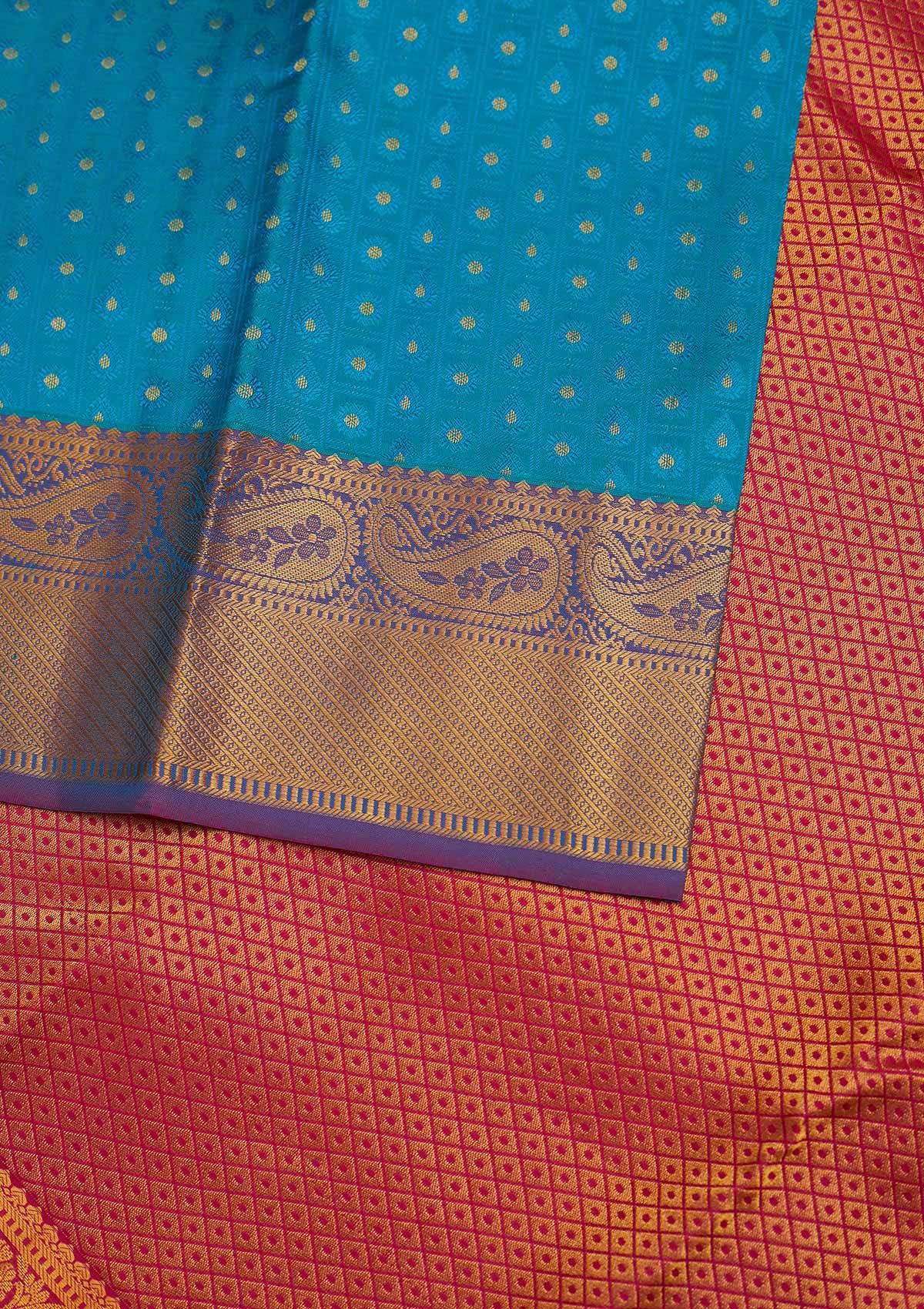 Turquoise Blue Zariwork Pure Silk Designer Saree - Koskii