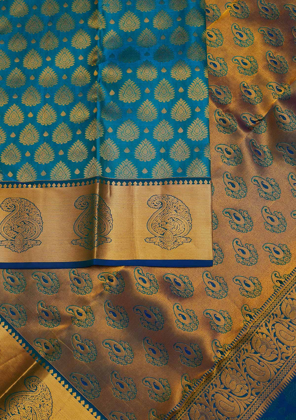 Turquoise Blue Zariwork Pure Silk Designer Saree - Koskii