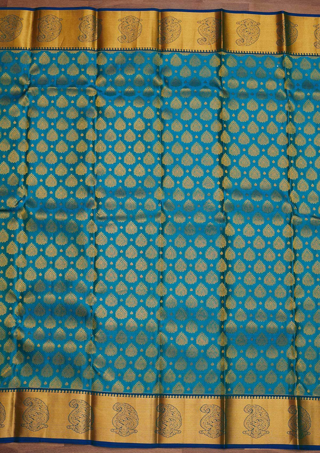 Turquoise Blue Zariwork Pure Silk Designer Saree - Koskii