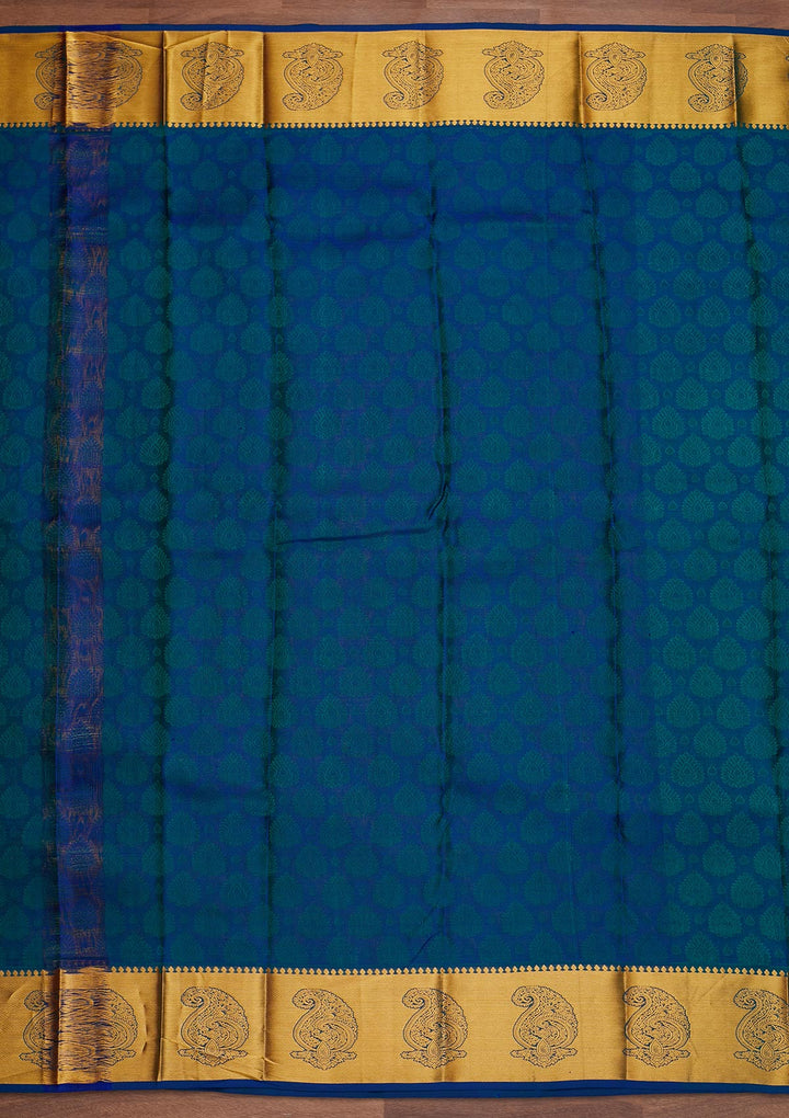 Turquoise Blue Zariwork Pure Silk Designer Saree - Koskii