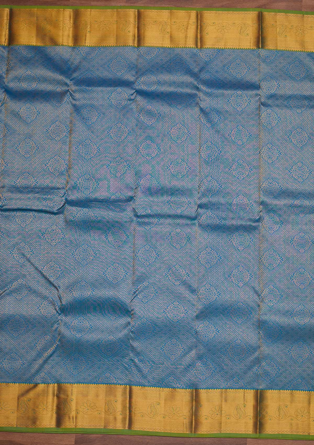 Turquoise Blue Zariwork Pure Silk Designer Saree - Koskii