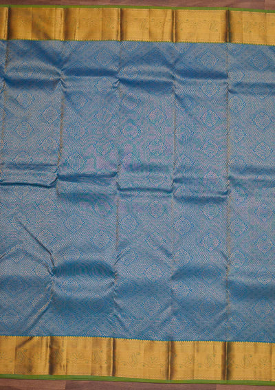 Turquoise Blue Zariwork Pure Silk Designer Saree - Koskii