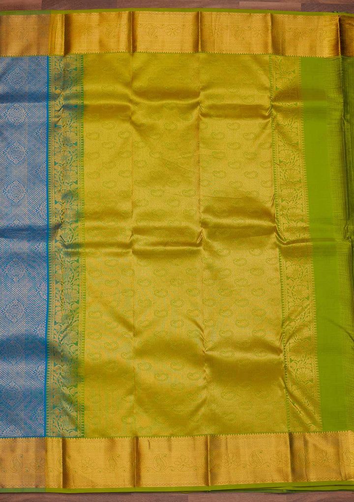 Turquoise Blue Zariwork Pure Silk Designer Saree - Koskii