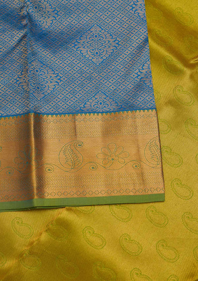 Turquoise Blue Zariwork Pure Silk Designer Saree - Koskii