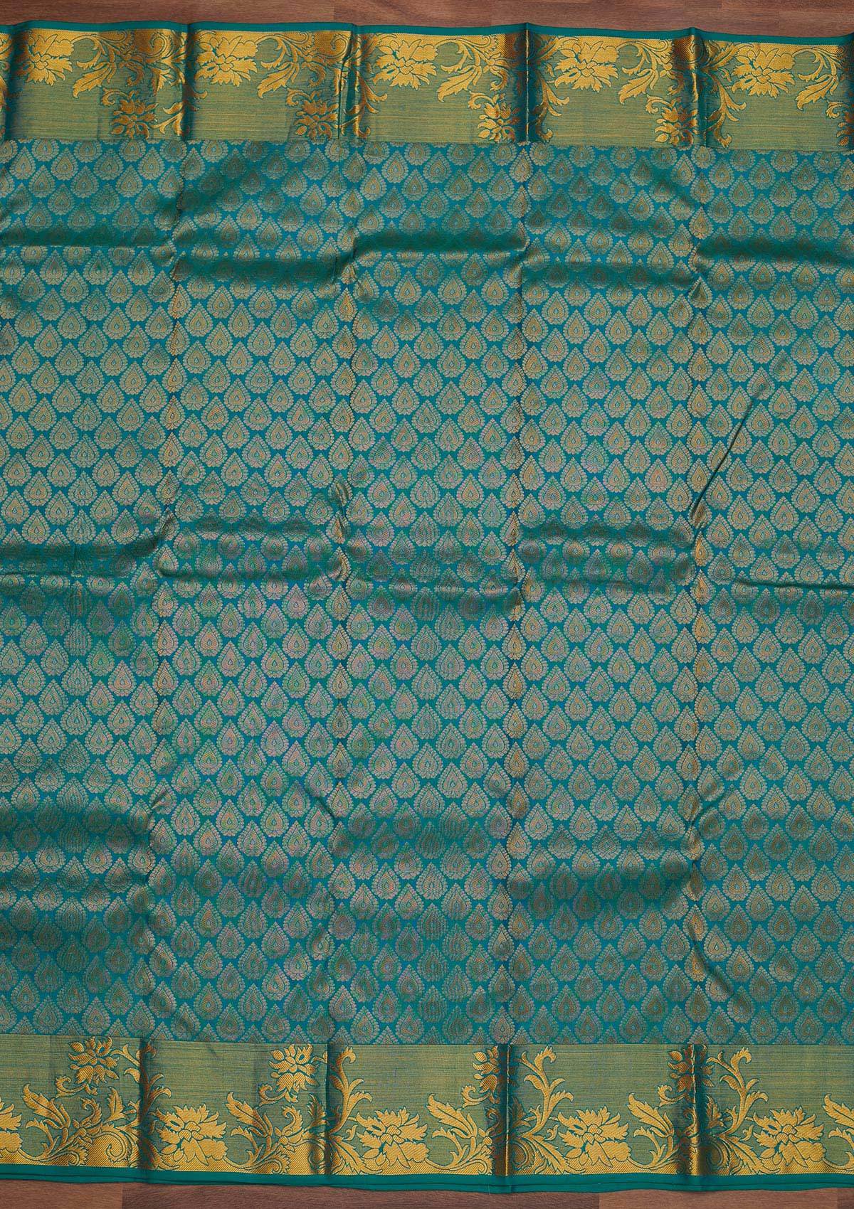 Turquoise Blue Zariwork Pure Silk Designer Saree - Koskii