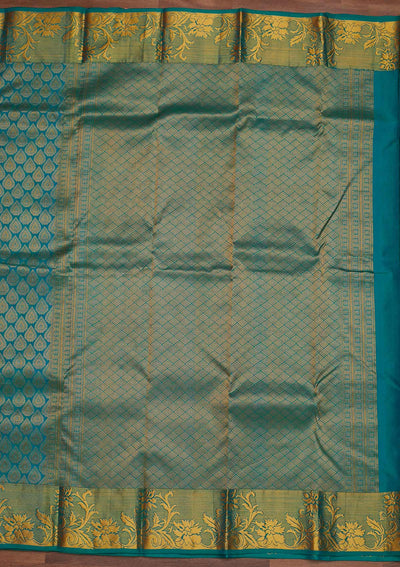 Turquoise Blue Zariwork Pure Silk Designer Saree - Koskii
