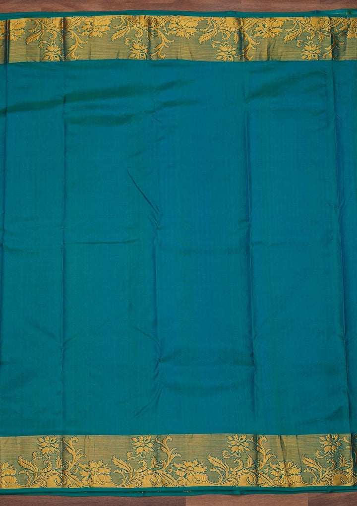 Turquoise Blue Zariwork Pure Silk Designer Saree - Koskii