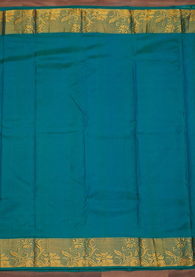 Turquoise Blue Zariwork Pure Silk Designer Saree - Koskii