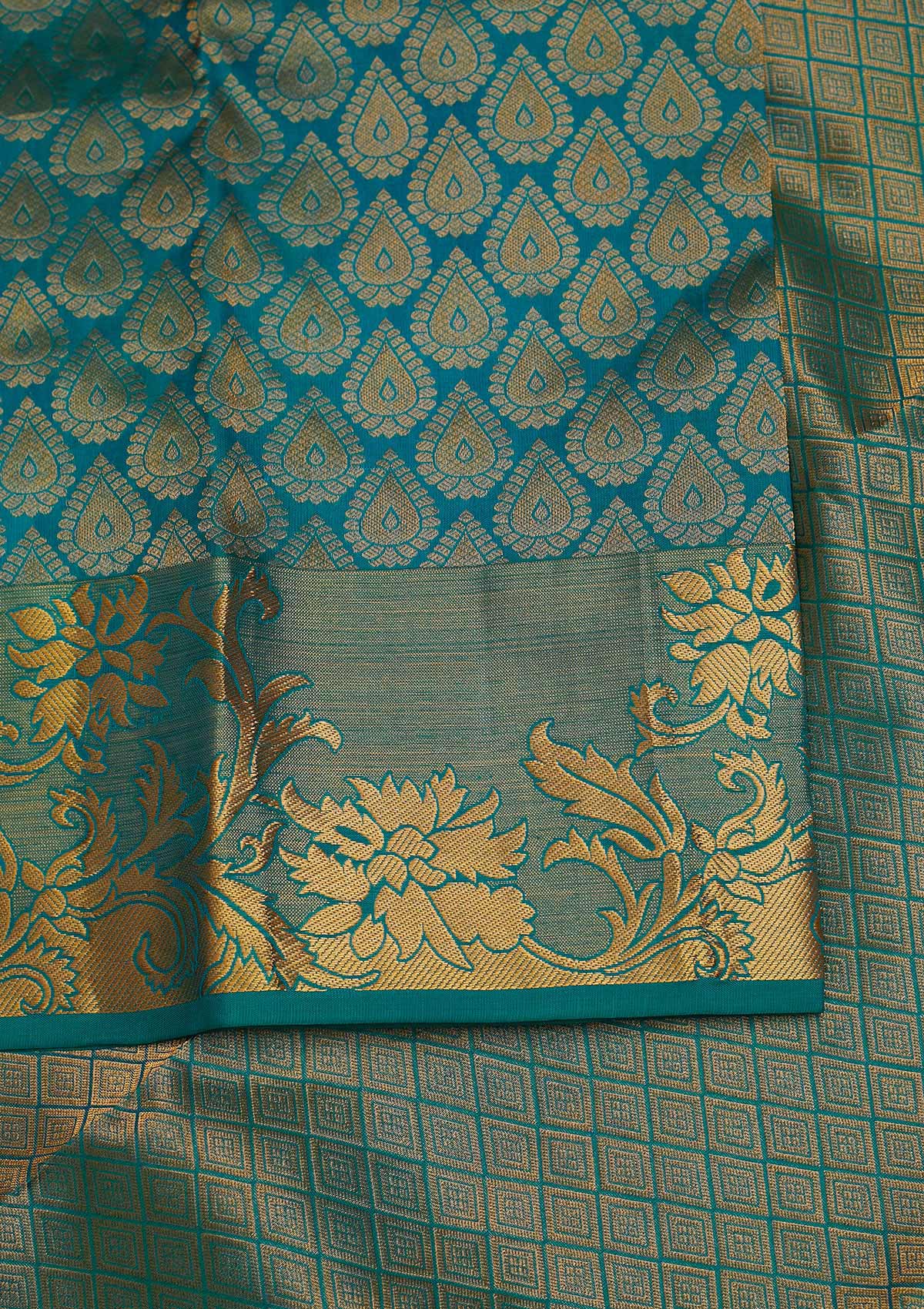 Turquoise Blue Zariwork Pure Silk Designer Saree - Koskii