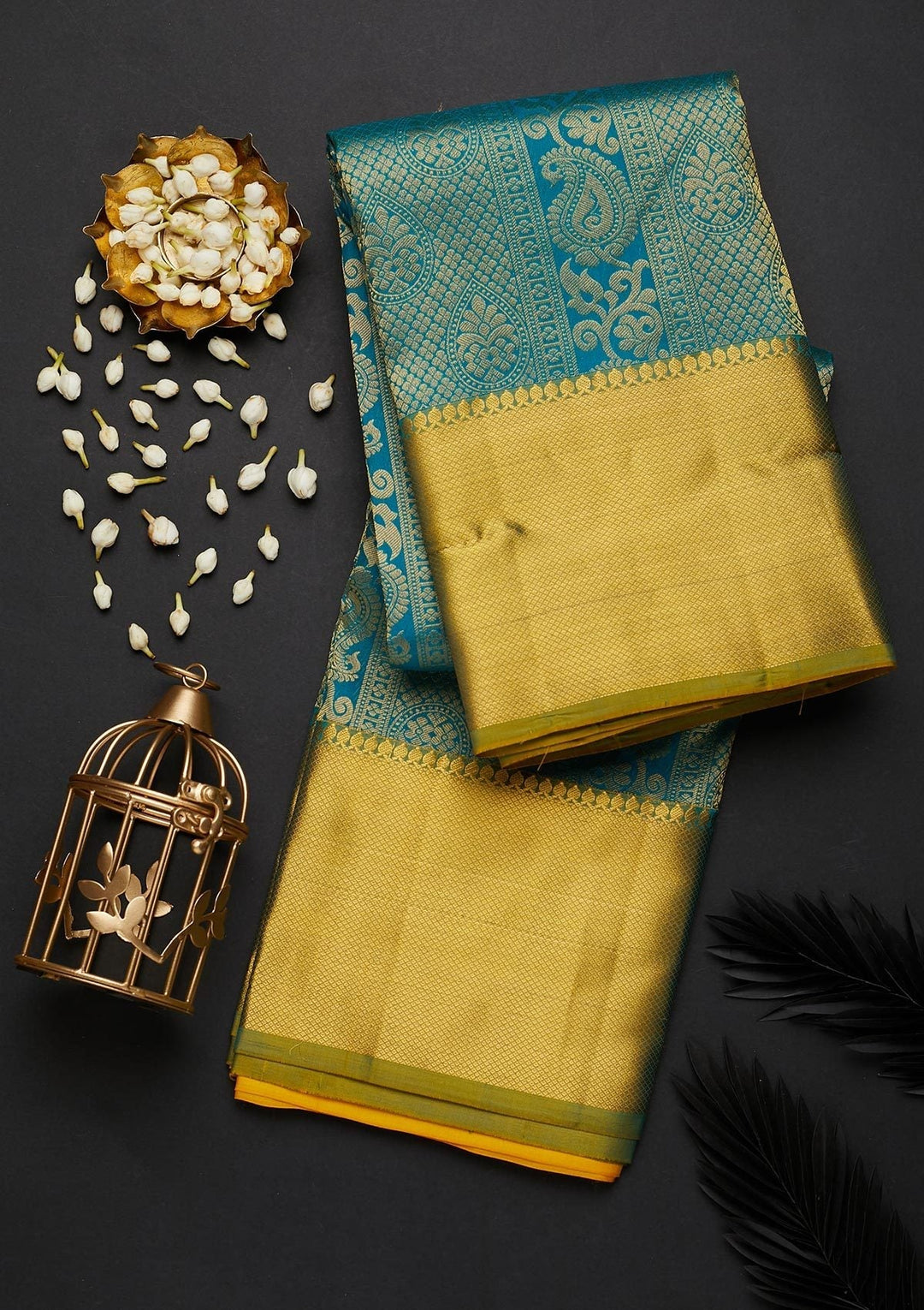 Turquoise Blue Zariwork Pure Silk Designer Saree - Koskii