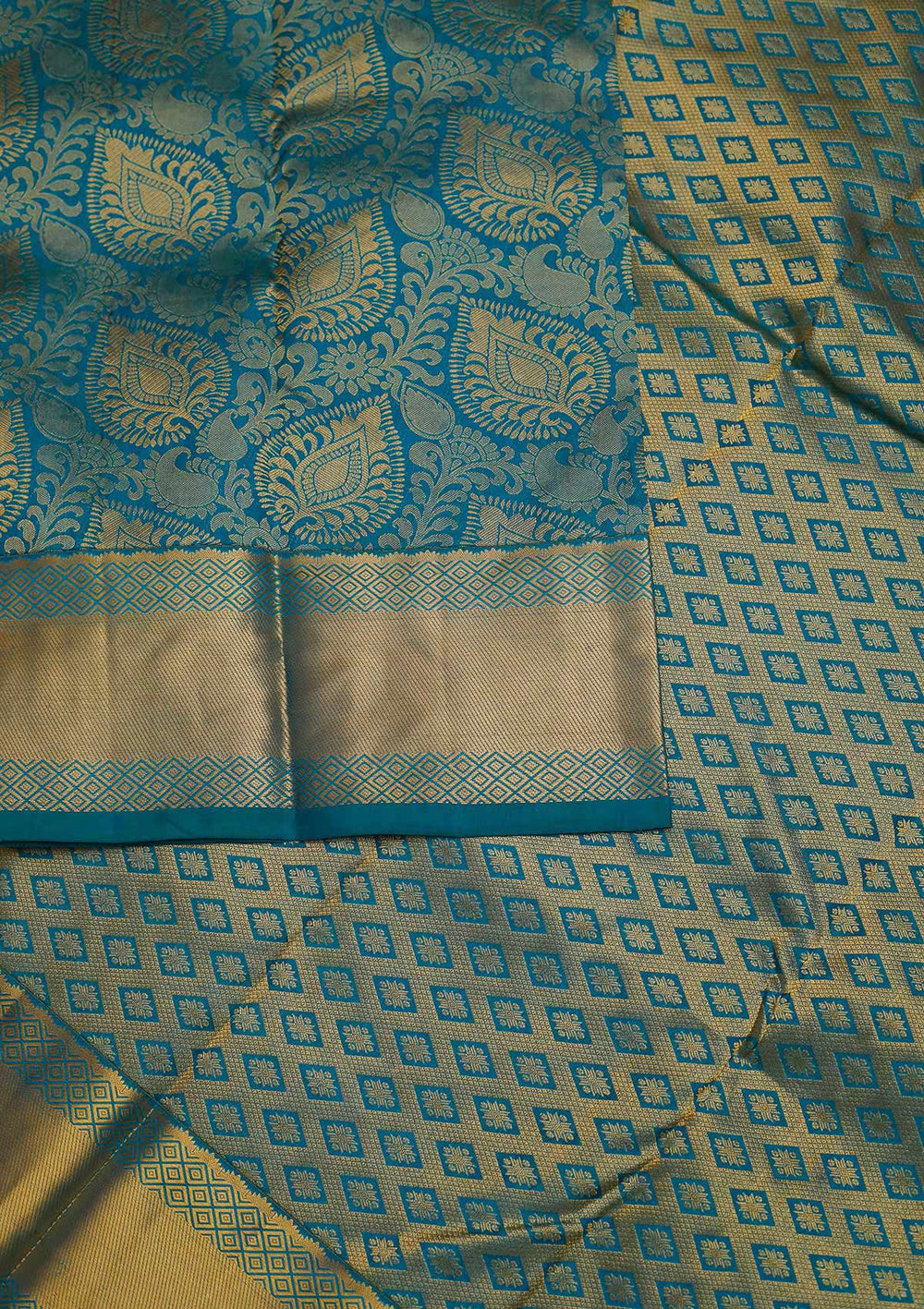 Turquoise Blue Zariwork Pure Silk Designer Saree - Koskii