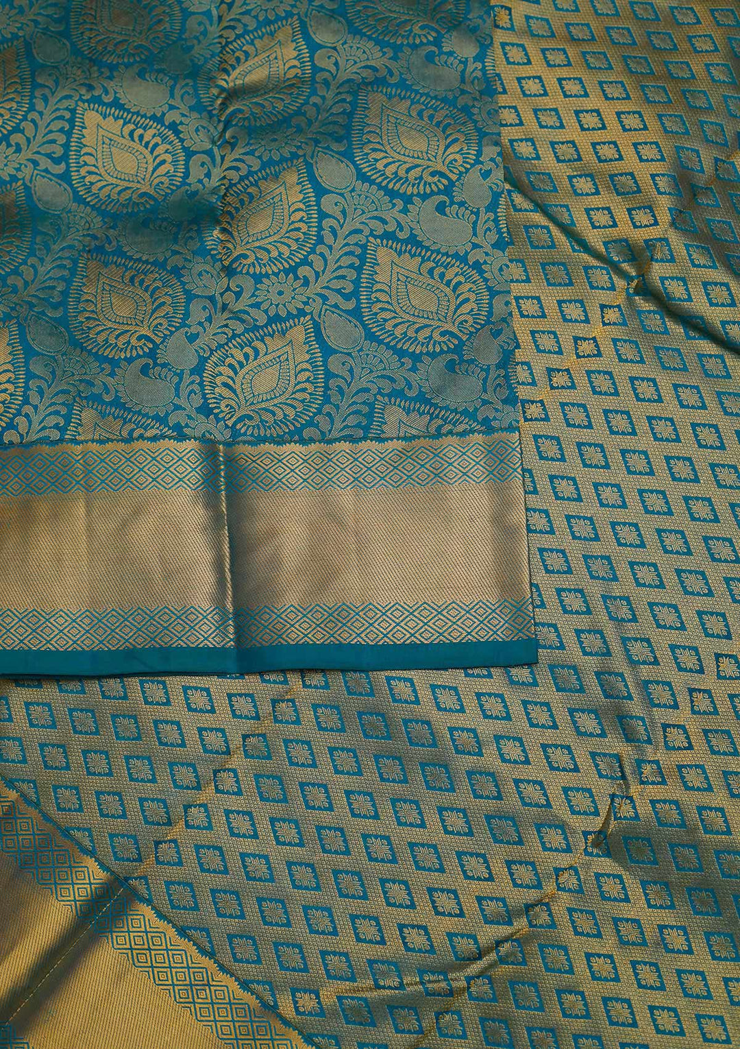 Turquoise Blue Zariwork Pure Silk Designer Saree - Koskii
