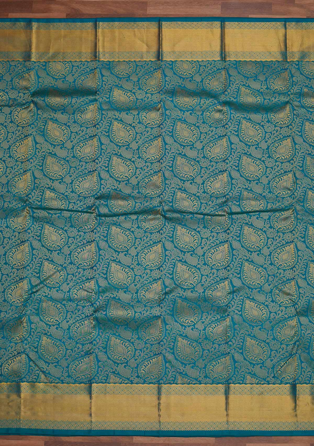 Turquoise Blue Zariwork Pure Silk Designer Saree - Koskii