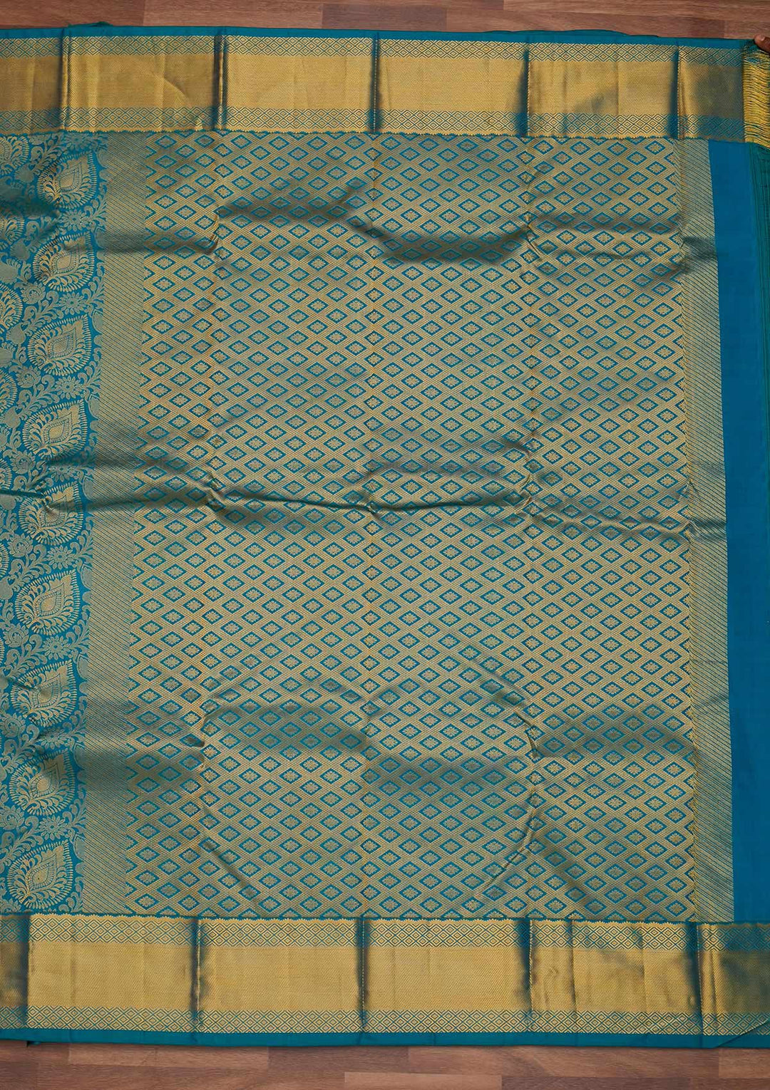 Turquoise Blue Zariwork Pure Silk Designer Saree - Koskii