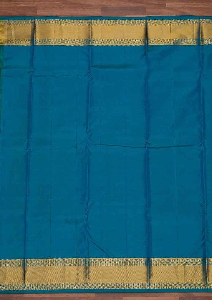 Turquoise Blue Zariwork Pure Silk Designer Saree - Koskii