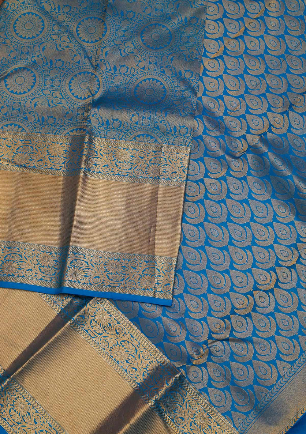 Turquoise Blue Zariwork Pure Silk Designer Saree - Koskii