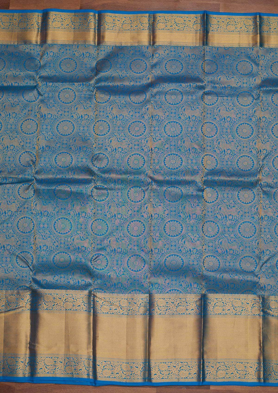 Turquoise Blue Zariwork Pure Silk Designer Saree - Koskii