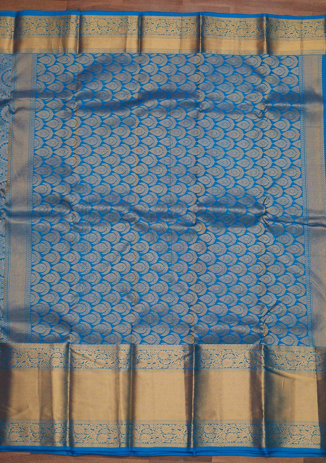 Turquoise Blue Zariwork Pure Silk Designer Saree - Koskii