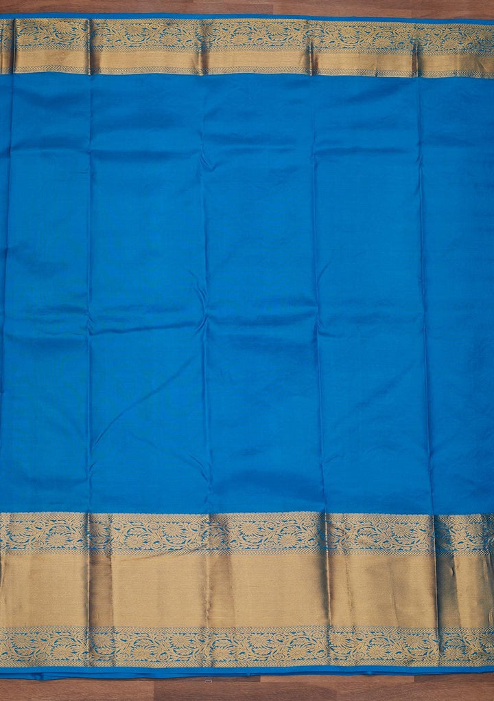 Turquoise Blue Zariwork Pure Silk Designer Saree - Koskii