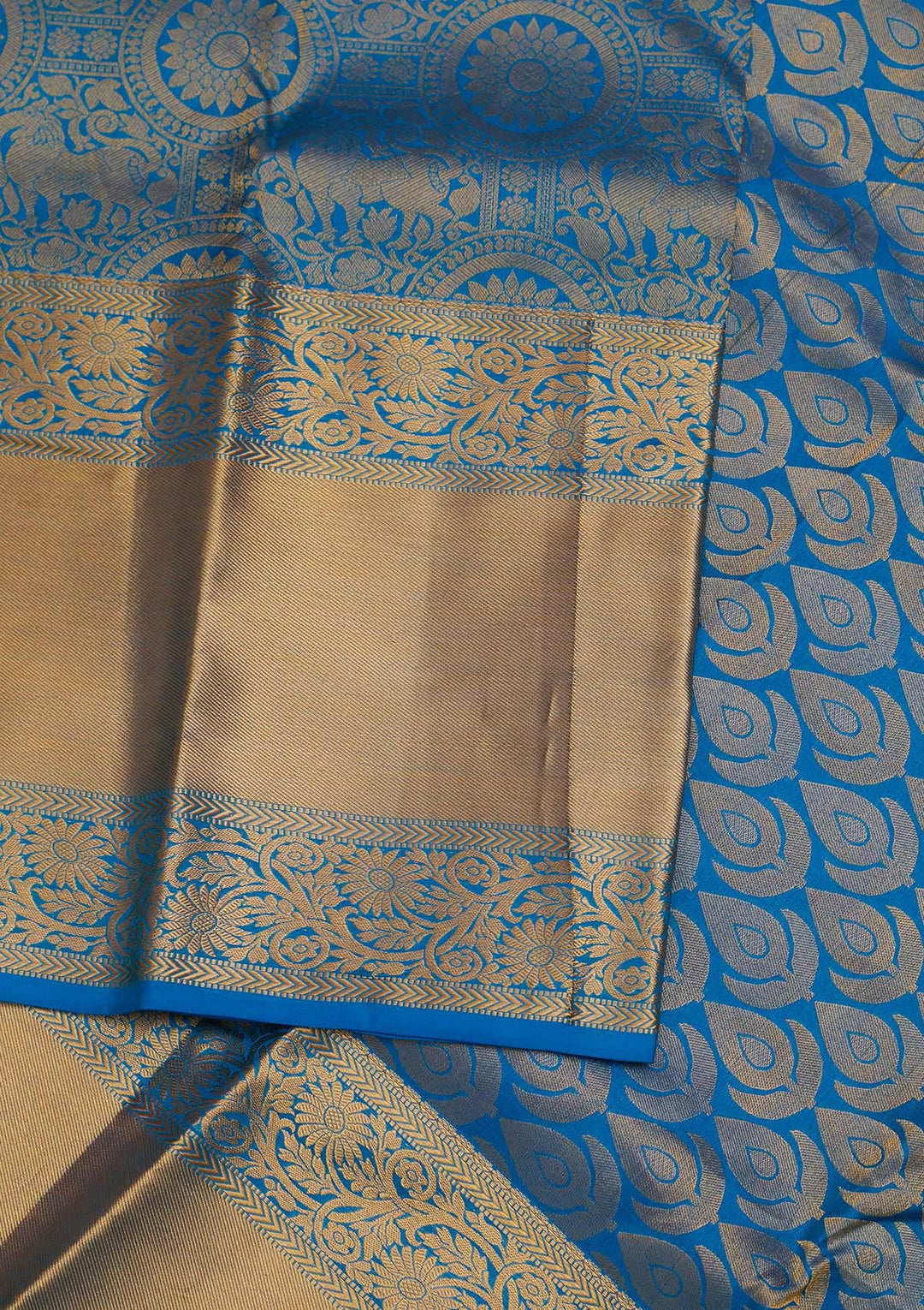 Turquoise Blue Zariwork Pure Silk Designer Saree - Koskii