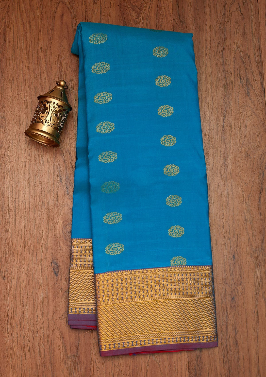 Turquoise Blue Zariwork Pure Silk Saree- Koskii