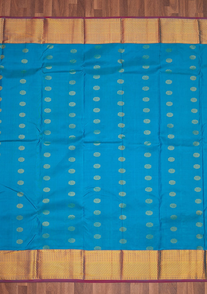 Turquoise Blue Zariwork Pure Silk Saree - Koskii