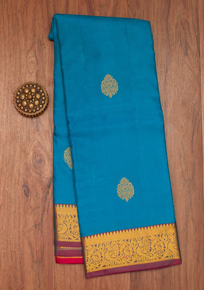 Turquoise Blue Zariwork Pure Silk Saree- Koskii