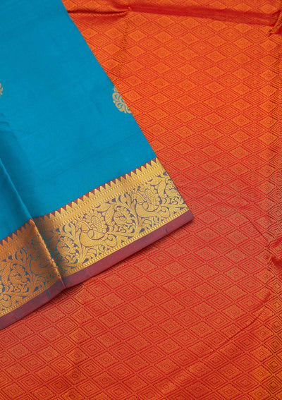 Turquoise Blue Zariwork Pure Silk Saree - Koskii