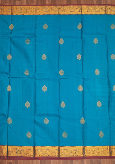 Turquoise Blue Zariwork Pure Silk Saree - Koskii