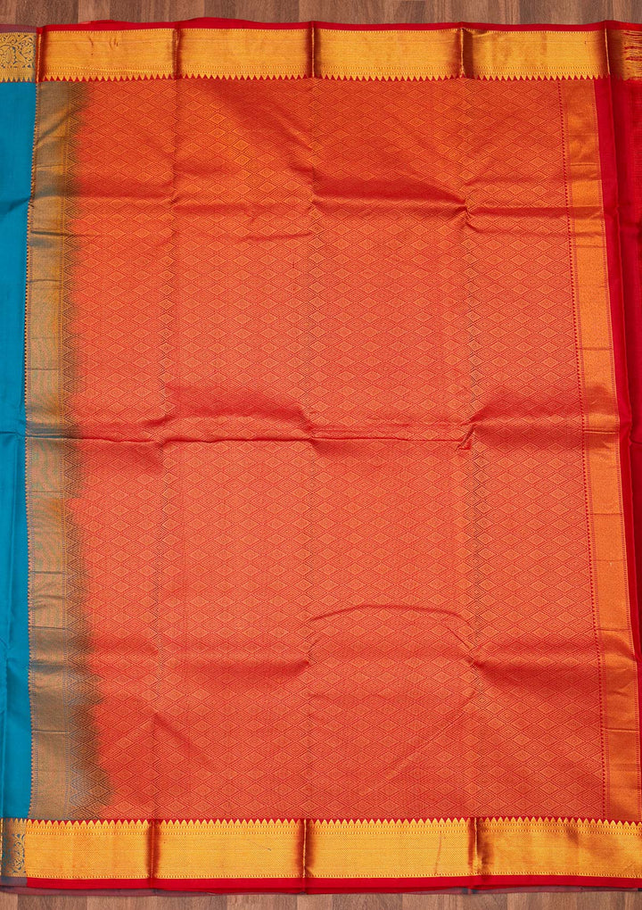 Turquoise Blue Zariwork Pure Silk Saree - Koskii
