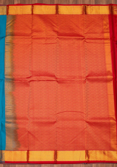 Turquoise Blue Zariwork Pure Silk Saree - Koskii