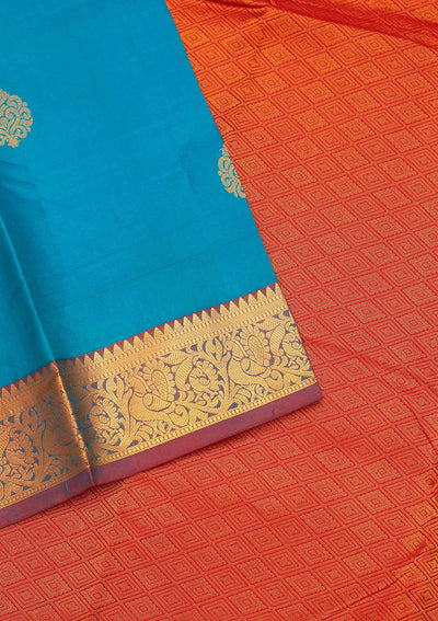 Turquoise Blue Zariwork Pure Silk Saree - Koskii
