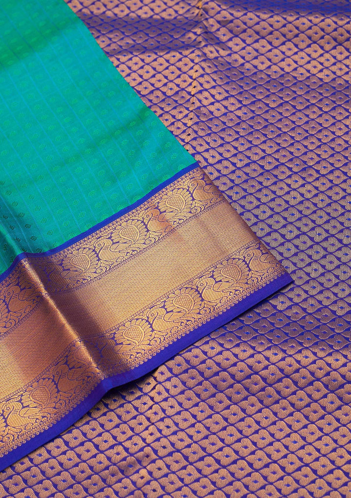 Turquoise Blue Zariwork Pure Silk Saree - Koskii
