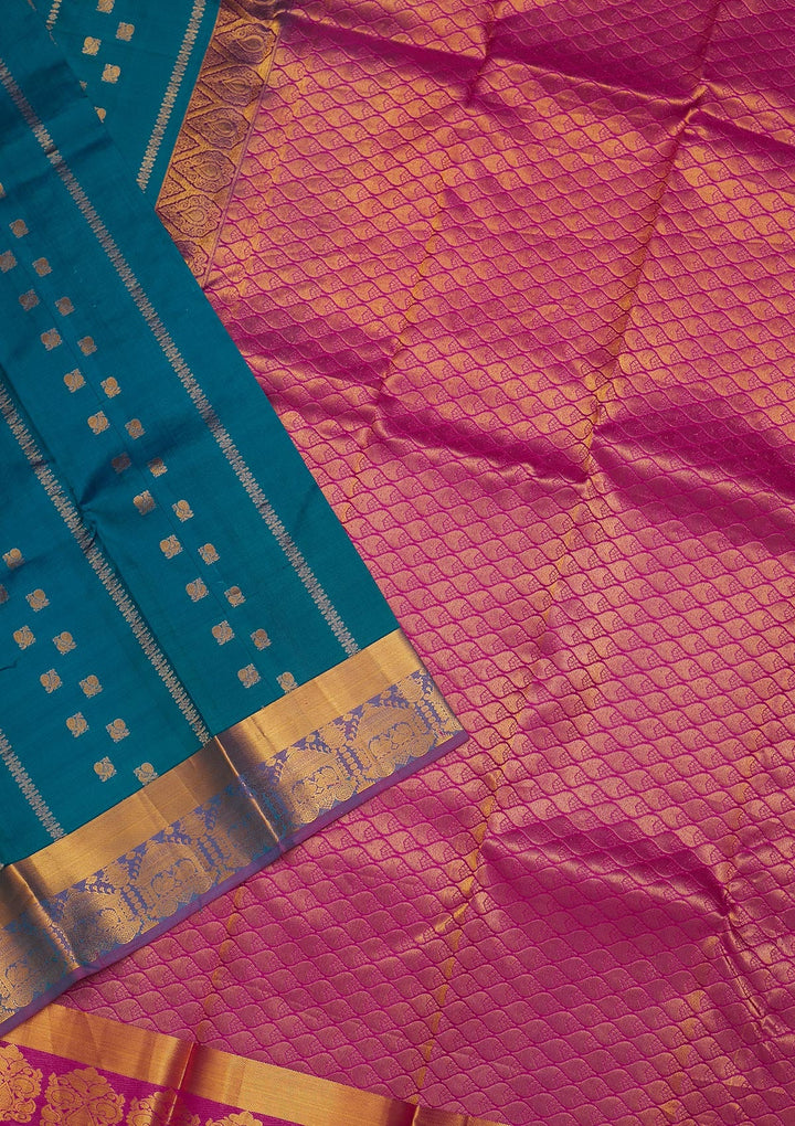 Turquoise Blue Zariwork Pure Silk Saree-Koskii