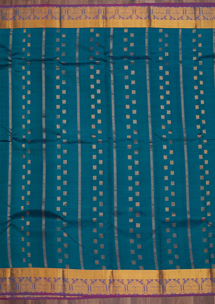 Turquoise Blue Zariwork Pure Silk Saree-Koskii