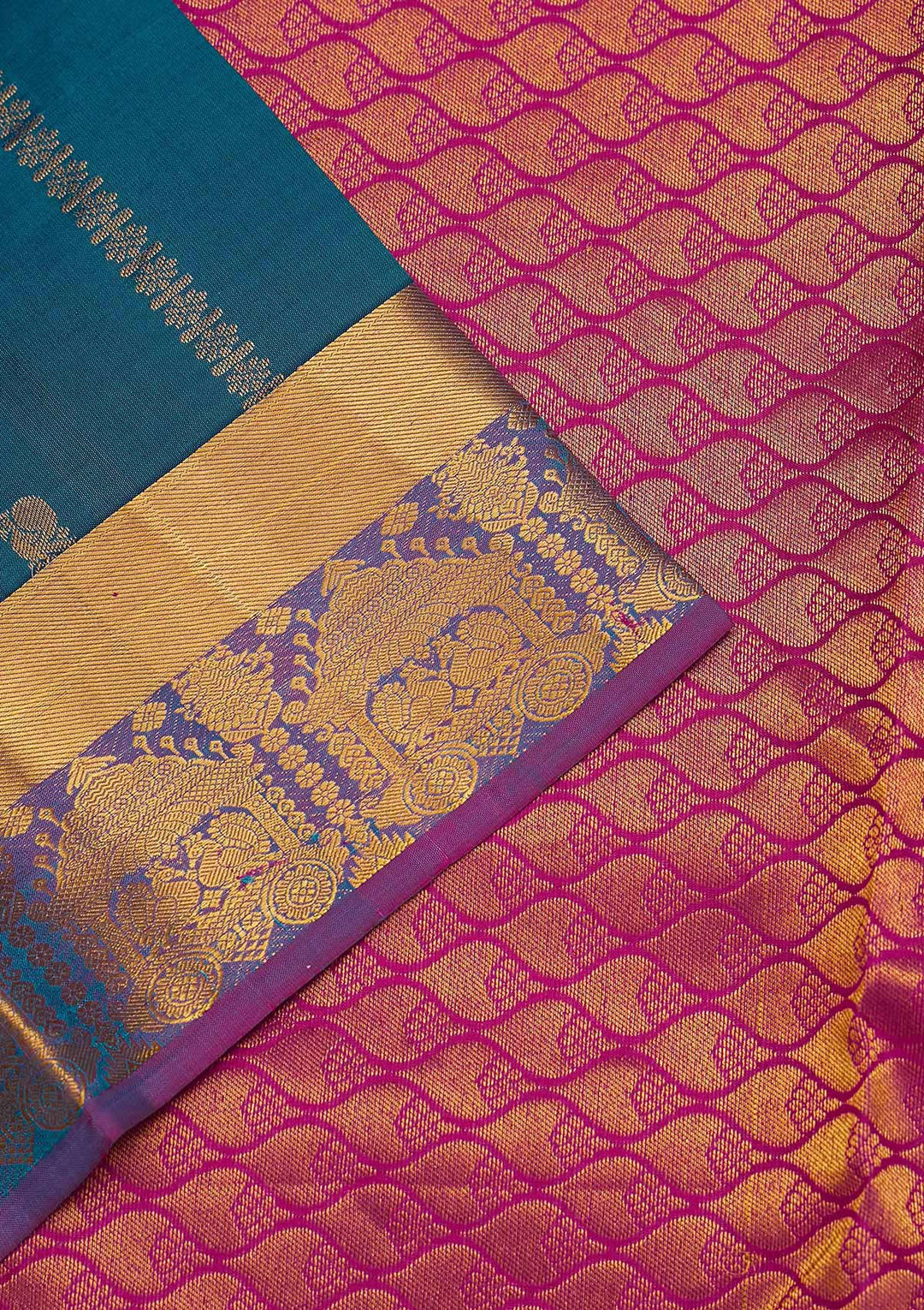 Turquoise Blue Zariwork Pure Silk Saree-Koskii