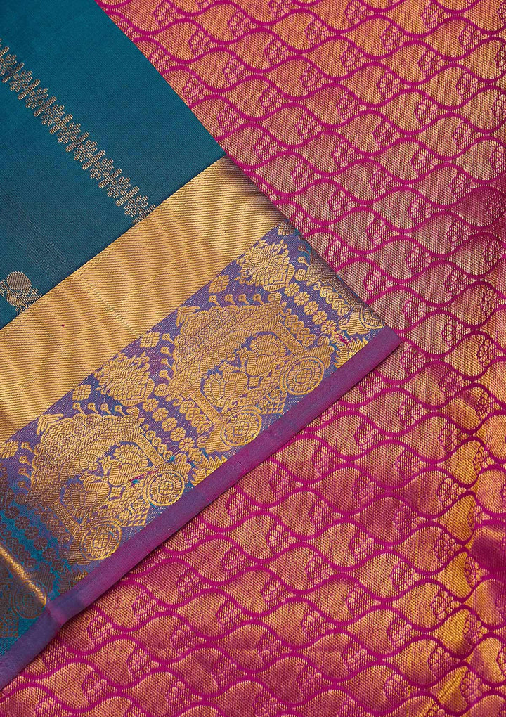 Turquoise Blue Zariwork Pure Silk Saree-Koskii