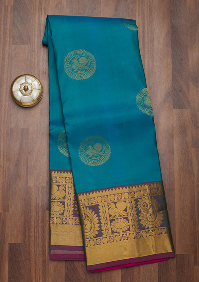 Turquoise Blue Zariwork Pure Silk Saree-Koskii