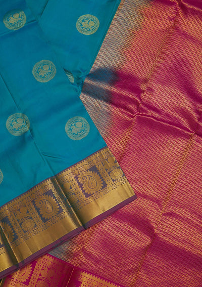 Turquoise Blue Zariwork Pure Silk Saree-Koskii