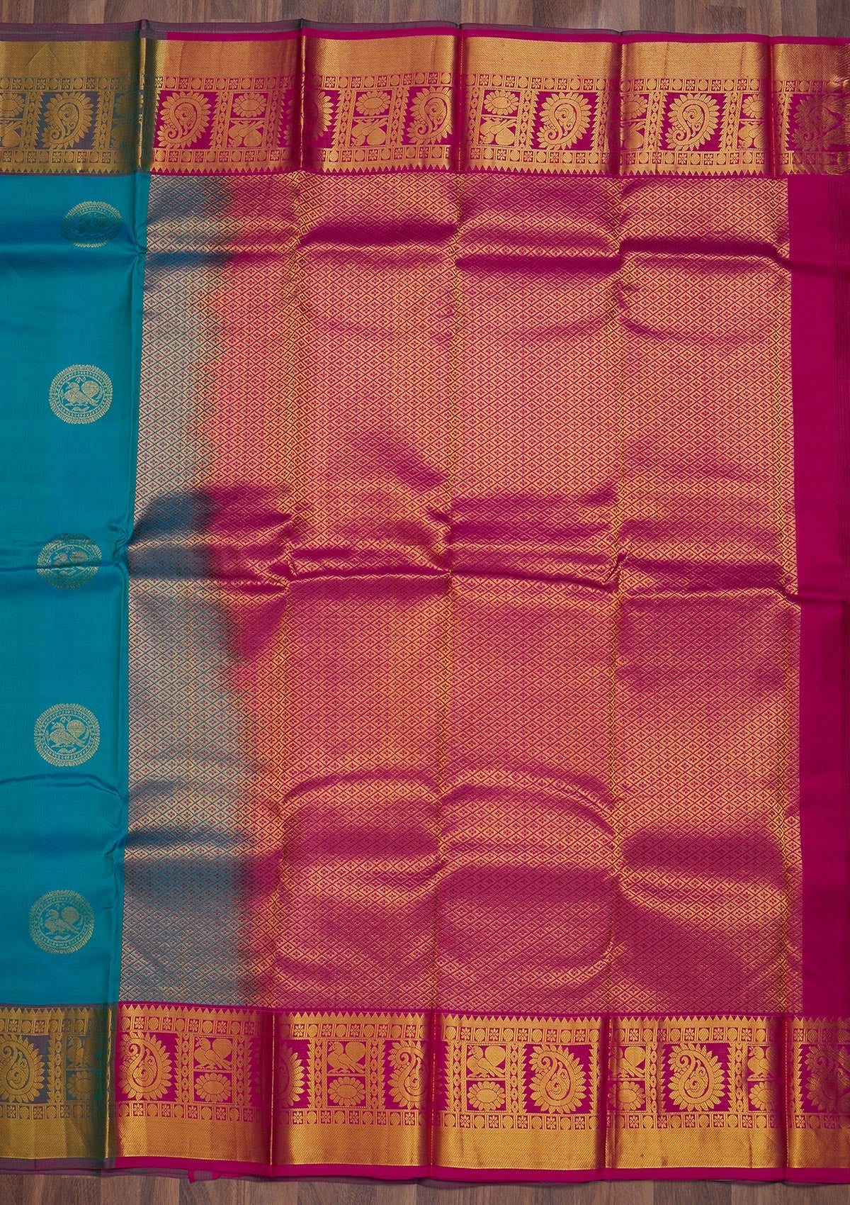 Turquoise Blue Zariwork Pure Silk Saree-Koskii
