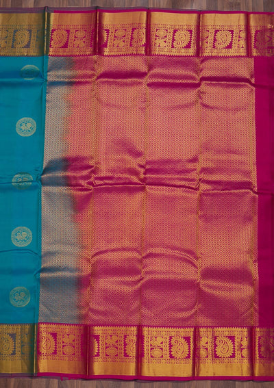 Turquoise Blue Zariwork Pure Silk Saree-Koskii