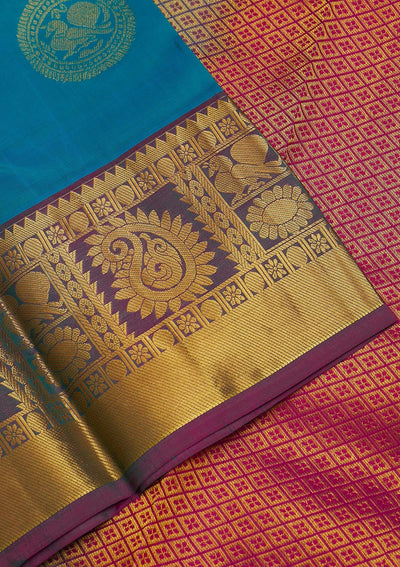 Turquoise Blue Zariwork Pure Silk Saree-Koskii