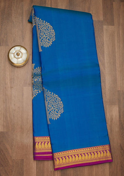 Turquoise Blue Zariwork Pure Silk Saree-Koskii