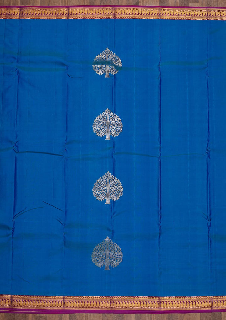 Turquoise Blue Zariwork Pure Silk Saree-Koskii