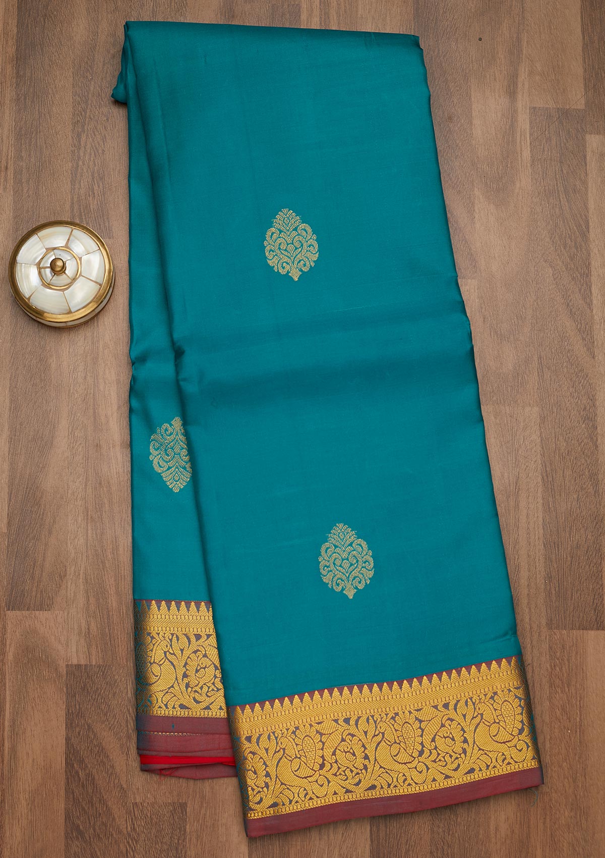 Turquoise Blue Zariwork Pure Silk Saree-Koskii