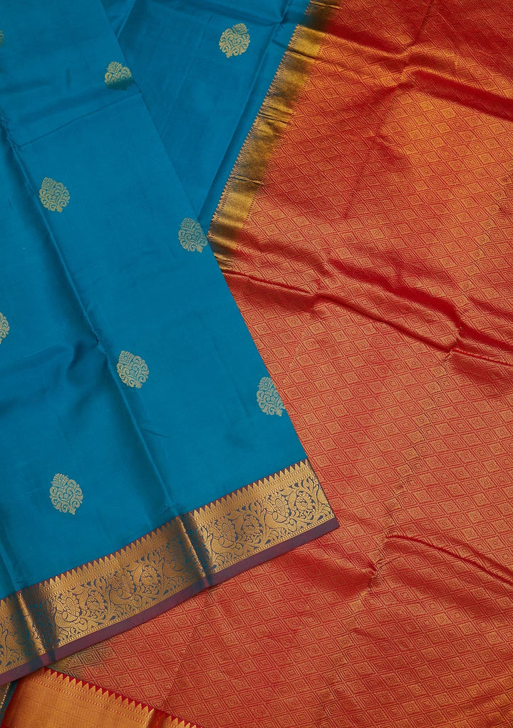 Turquoise Blue Zariwork Pure Silk Saree-Koskii