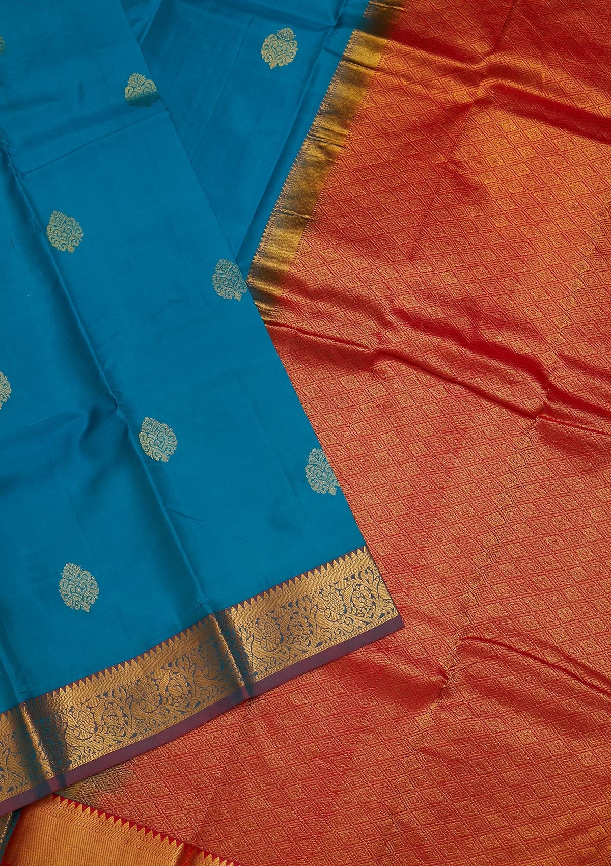 Turquoise Blue Zariwork Pure Silk Saree-Koskii